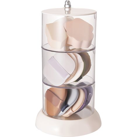 Boîte rotative à 3 étages pour bijoux, organiseur à poudre respirant et anti-poussière blanc, pour rangement de boucles d'oreilles à la maison. (1/5)