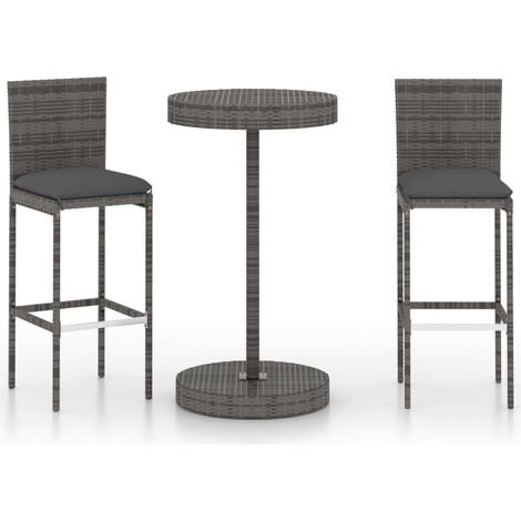 Ensemble de bar de jardin 3 pcs et coussins Résine tressée Gris (1/5)