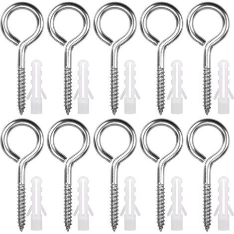 10 Pièces Œillets de Vis en Acier Inoxydable M8 x 100 mm Piton à Visser Lourde Vis à Œillet Crochet à Visser pour Hamacs, Auvents, Fauteuils Suspendus, Câble fixe, Argenté