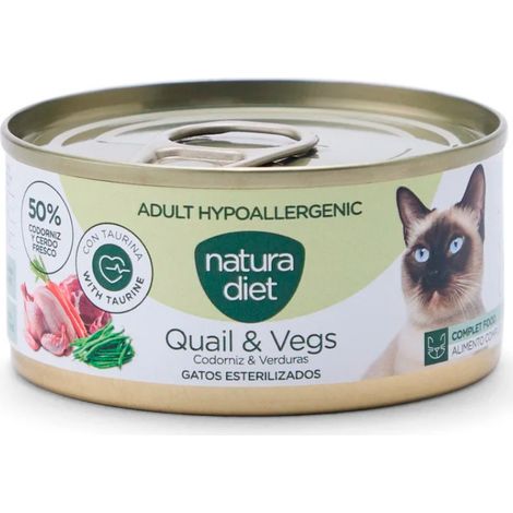 Natura Diet CAT Adult Paté Hypoallergenic Quail & Vegs 85G caja x24
