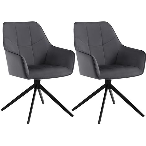WOLTU Lot de 2 Chaises de Salle à Manger Pivoter à 360° en Velours + métal, 45 x 41 x 86cm, Chaise de Cuisine avec Dossier, Gris Foncé (1/5)