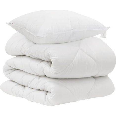 Couette en microfibre blanche garnie de duvet, avec 2 oreillers. (1/5)