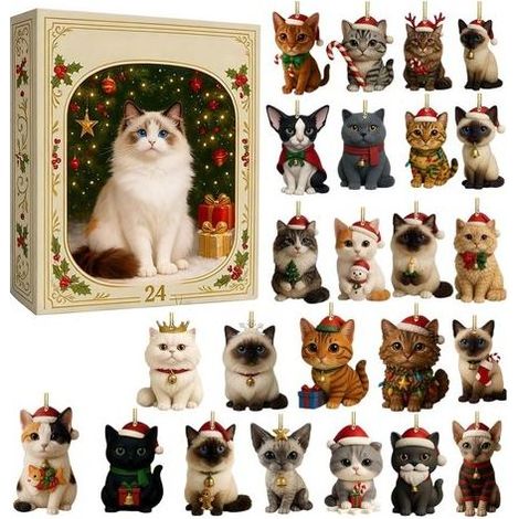 Kaelt - Calendrier de l'Avent pour chat – 24 jours en acrylique, compte à rebours de Noël avec pendentifs hommes femmes vacances décembre salon chambre bureau fenêtre bureau décor à la maison (1/5)