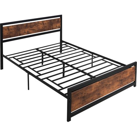 Struttura Letto Matrimoniale 160x200 cm in Acciaio con Doghe Integrate Nero e Marrone Rustico (1/5)