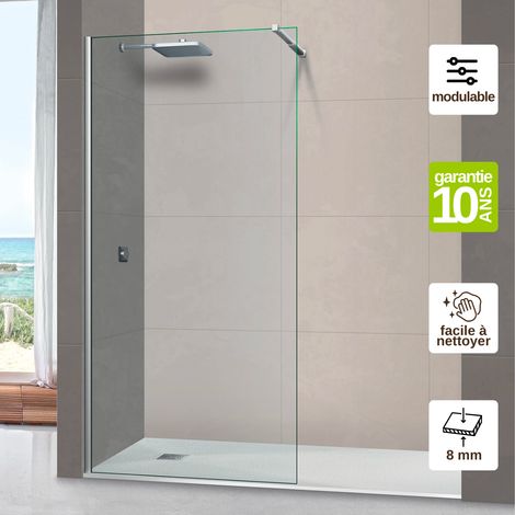 Pare douche fixe en verre trempé transparent ép 8mm anti calcaire, L.120H195 cm - profilé chromé -  Mont Blanc CC SUPERBAN (1/5)