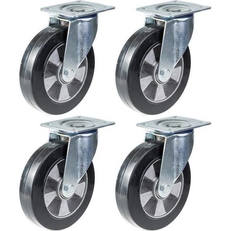 Drehbare Rolle - Schwarz - 200mm - Set von 4 - Tragfähigkeit 1400kg - Elastisches Gummi
