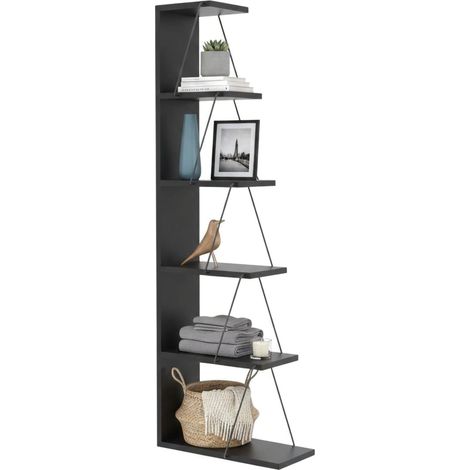 Dmora - Libreria Erminia, Scaffale da ufficio, Mobile portalibri, Biblioteca, 50x22h150 cm, Antracite e Nero