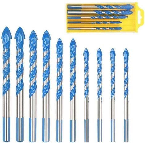 Forets Pour Carrelage Verre, 10 Pcs Foret Multi-matériaux Triangle Porcelaine Forage Métalliques Pour Carrelage Verre Marbre Miroir Bois, 6mm/ 8mm/ 10mm/ 12mm