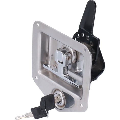 Poignée en T pour verrou de porte de remorque, inox chromé, 2 clés, coffre utilitaire, caravane, camping-car (1/5)