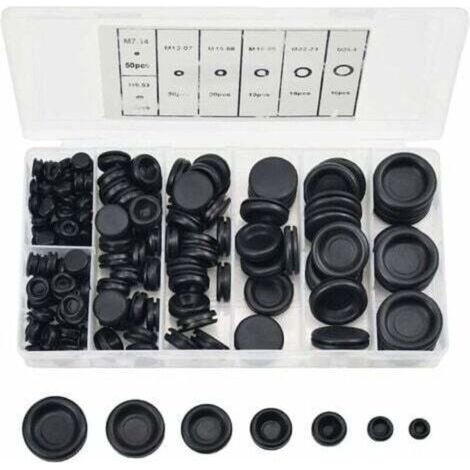 170 Pcs Bouchons en Caoutchouc, 7 Tailles Passe Fils Caoutchouc Bouchon de Trou Avec Boîtier D'organisateur Kit de Joint de Bague de Fil électrique pour Voiture Tuyau D'eau Pompe (1/4)