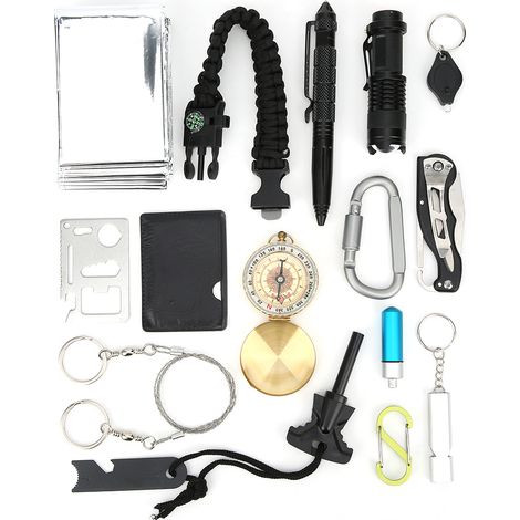 Kit de survie multifonction de 15 pièces pour les situations d'urgence et les activités de plein air