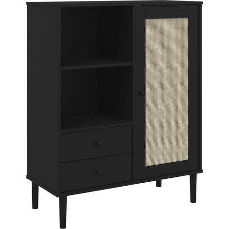Maison Exclusive - Credenza SENJA Aspetto Rattan Nero 90x40x112 cm Massello Pino (1/5)