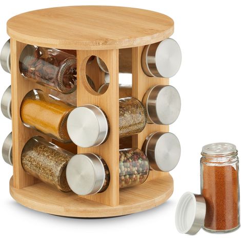 Relaydays Tourniquet à épices, en bambou, 12 pots, support rotatif à 360°, H x D  : 21 x 21 cm, nature (1/5)