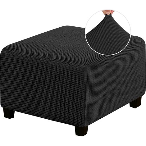 Elastischer Hockerbezug, quadratisch, passend für Wohnzimmerhocker. Elastischer Sitz, dickes, kariertes Jacquardgewebe, elastischer Saum (mittelgroß, schwarz).