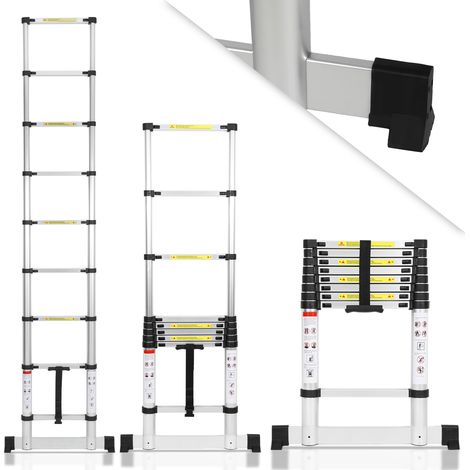 TolleTour Escalera telescópica 2,6m con estabilizador, plegable, multifuncional, 150kg