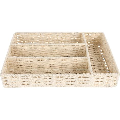 Cuisine Ustensile Tiroir Organisateur avec Diviseurs Rotin Couverts Panier en Osier Naturel Servant Panier Couverts Organisateur Plateau pour Et Ustensiles de (1/5)