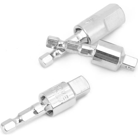 3-teiliges Steckschlüssel-Set für Bohrmaschinen, Metall, Sechskantschaft, Vierkantadapter, 360° drehbar, Silber (1/5)