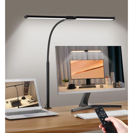 LED-Schreibtischlampe, Schreibtischlampe mit zwei Köpfen, 3 Farbmodi, 10 Helligkeitsstufen, flexibler Schwanenhals und platzsparende Klemmlampe, Tischlampen, Schwarz [Energieklasse D] (1/4)