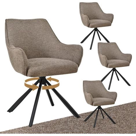 Bon Furni Webstoff Esszimmerstuhl Sandfarben, 4er Set, 360° drehbar, ergonomisch mit Federkern, unsichtbarem Reißverschluss & verstellbaren Füßen