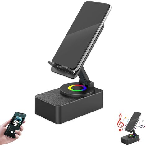 JSSEVN - 5-in-1 kabelloser Bluetooth-Lautsprecher mit induktiver Ladefunktion, farbigem Umgebungslicht und Handyhalterung (Schwarz) (1/5)