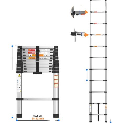 Échelle de grenier télescopique, en acier inoxydable, capacité de charge de 150 kg, 3.2m (1/2)