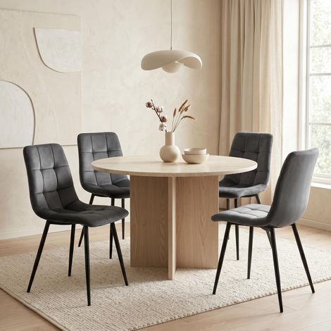 Lot de 4 Chaises velours Gris - Pieds en Métal Noir - Rembourrage haute densité - Design scandinave pour cuisine et salon