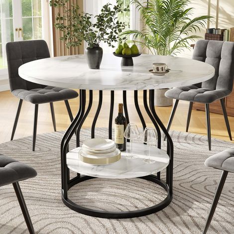 Table à manger ronde 80 cm effet marbre noir, table de cuisine avec rangement central, meuble moderne MDF pour salon et salle à manger (1/5)