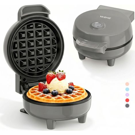 YASHE Mini gaufrier ABW59C gris, 550 W, plaque 10 cm, antiadhésif, voyant, poignée isolante