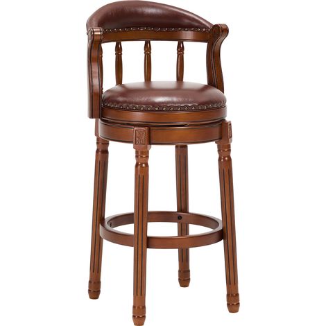 Tabouret de bar en cuir vachette avec dossier, pivotant 360°, hauteur bar, bois finition ivoire (1/5)