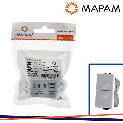 DOPPIO PULSANTE (10A-250V) T3-JOY 522B BIANCO IN BLISTER