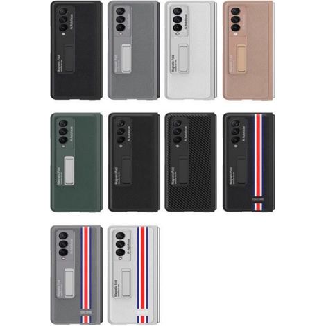 Étui de Téléphone En Cuir Avec Coque de Béquille Compatible Samsung Galaxy Z Fold 3 - Gris (1/4)