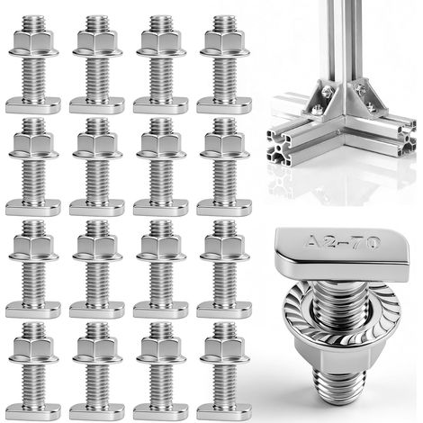 24 Pièces M8x30 Vis à Tête Marteau M8 en Inox A2-70 avec Écrous en T M8 Kit de Vis Marteau M8 pour Rails Photovoltaïques, Serres et Toitures Rigides (1/5)