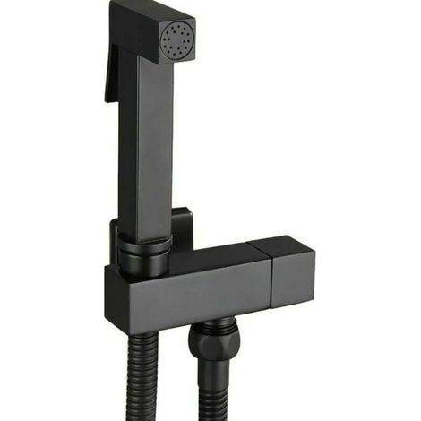 Lntyq Kit Douchette WC en Laiton Noir - Pulvérisateur de Bidet à Main avec Support Mural - Hygiène Personnelle - Modèle G1/2 (1/4)