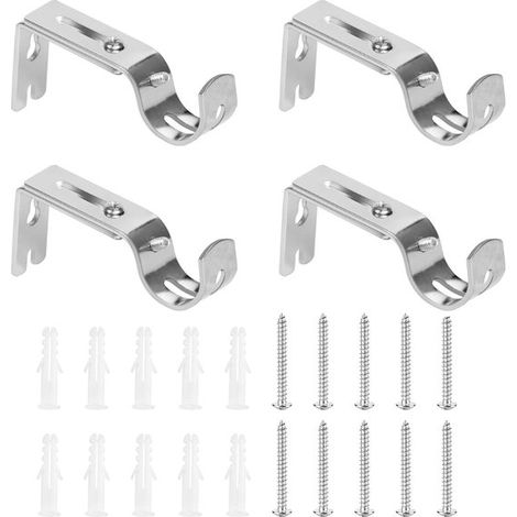 Lot de 4 supports muraux réglables – Argent – Diamètre 20-25 mm – Tringles à rideaux – Télescopiques (1/5)