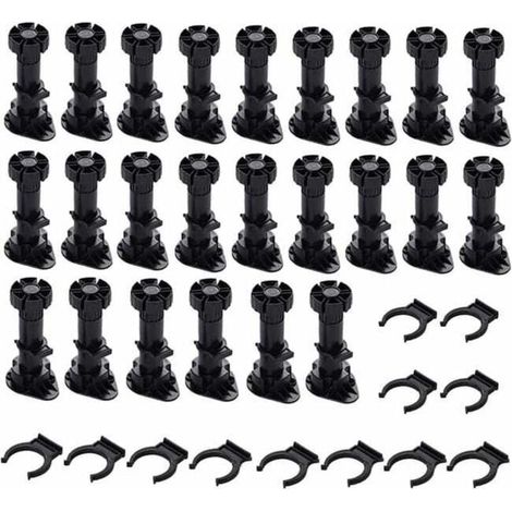 Gambe per mobili in plastica Ulisem24, gambe per mobili, gambe per mobili regolabili (80 mm-100 mm), gambe per mobili in plastica nera (1/4)