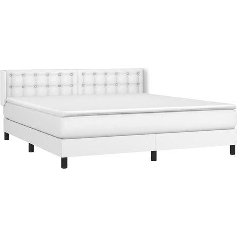 vidaXL Sommier à lattes de lit avec matelas Blanc 160x200cm Similicuir (1/5)