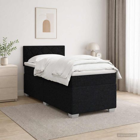 Cama con Base Tapizada, Colchón y Luz LED Negro 90 x 190 cm (1/5)