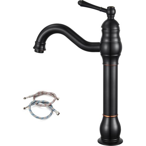 Retro-style mixed faucet, black brass high spout bathroom faucet, elegant retro design. (1/5)
