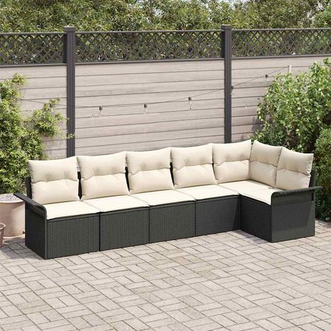 Conjunto de sofá de jardín con cojín 6 pcs Negro Poliratán vidaXL (1/5)