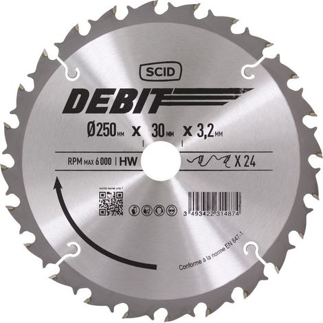 Lame type RBK pour machines stationnaires SCID - Epaisseur 3,2 mm - 24 dents - Diamètre 250 mm - Alésage 30 mm