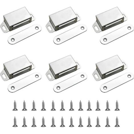 6 Aimants Armoire Inox Argentés, Loquet Magnétique Porte Placard avec Vis pour Meuble/Tiroirs Meoiruery (1/4)