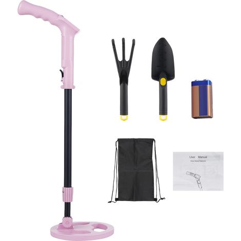 Metal Detector for Kids Gold Digger Treasure Hunter Handheld Metal Seeking Tool Adjustable Stem 20.86"-31.1" with LCD and Sound Alert SUPPORT IP68 Waterproof Comes with Plastic Shovel and Rake for Out