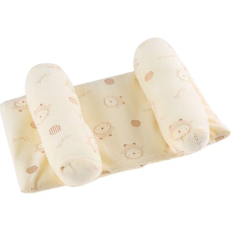 Oreiller Anti-Rétournement Bébé en Coton - Coussin Prévention Tête Plate pour Nouveau-né (Jaune)