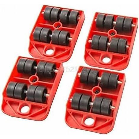 Kit de Déplacement de Meubles - Roulettes Pivotantes - Charge Max 150kg - Lot de 4 - Plastique Rouge (1/4)