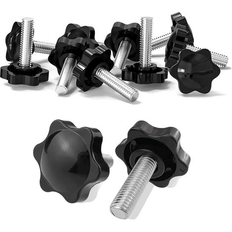 Lot de 10 vis à poignée étoile - Vis avec poignée M5 x 10 mm - Vis à tête moletée - Écrou à poignée étoile - Bouton de serrage pour machine à outils - Noir (1/5)