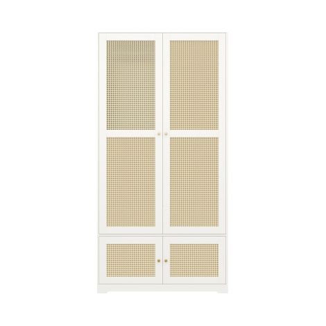 Armoire en rotin 90 x 48 x 180 cm avec 2 portes tringle étagères MDF blanc (1/5)