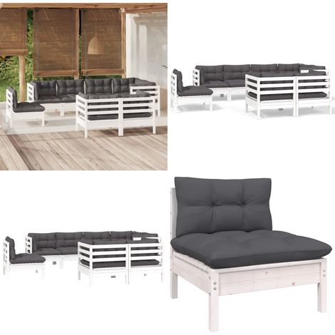 8-tlg. Garten-Lounge-Set mit Kissen Weiß Kiefer Massivholz - Garten Lounge Set - Esszimmergarnitur - Outdoor Möbel - Rattan Gartenmöbel - Gartenmöbel Set - Home & Living (1/5)