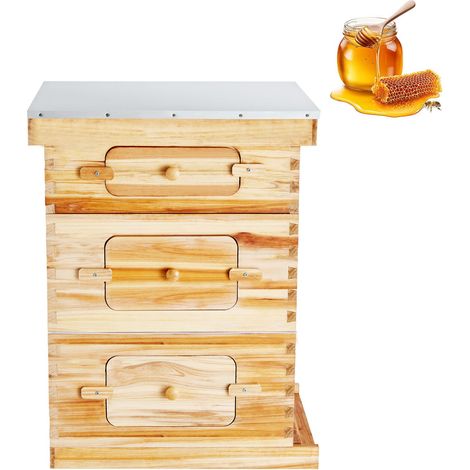 Ruche Langstroth 30 Cadres en Sapin Cire, 2 Corps + 1 Hausse, Fenêtres Acryliques, Kit Démarrage Apiculteur (1/5)