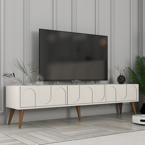 TV-Schrank Scafa, 3 Klapptüren, 3 Fächer, 180x35x44h cm Cremeweiß (1/5)