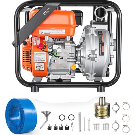 Mophorn Pompa Acqua a Benzina, Motopompa per Irrigazione di Prati, Laghetti, Piscine e Giardini 29072 L/H, Trasferimento Acqua 6 CV, Pompa con Motore a Benzina e Tubo da 7,6 m, Attacchi da 50,8 mm (1/5)